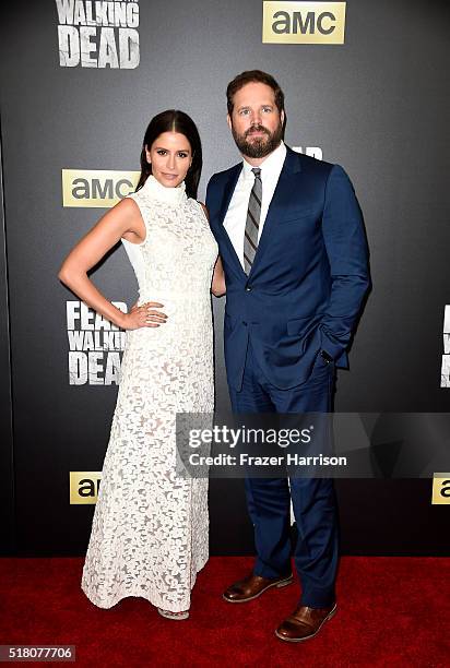 Mercedes Masohn and David Denman attend the premiere of AMC's "Fear The Walking Dead" Season 2 at Cinemark Playa Vista on March 29, 2016 in Los...