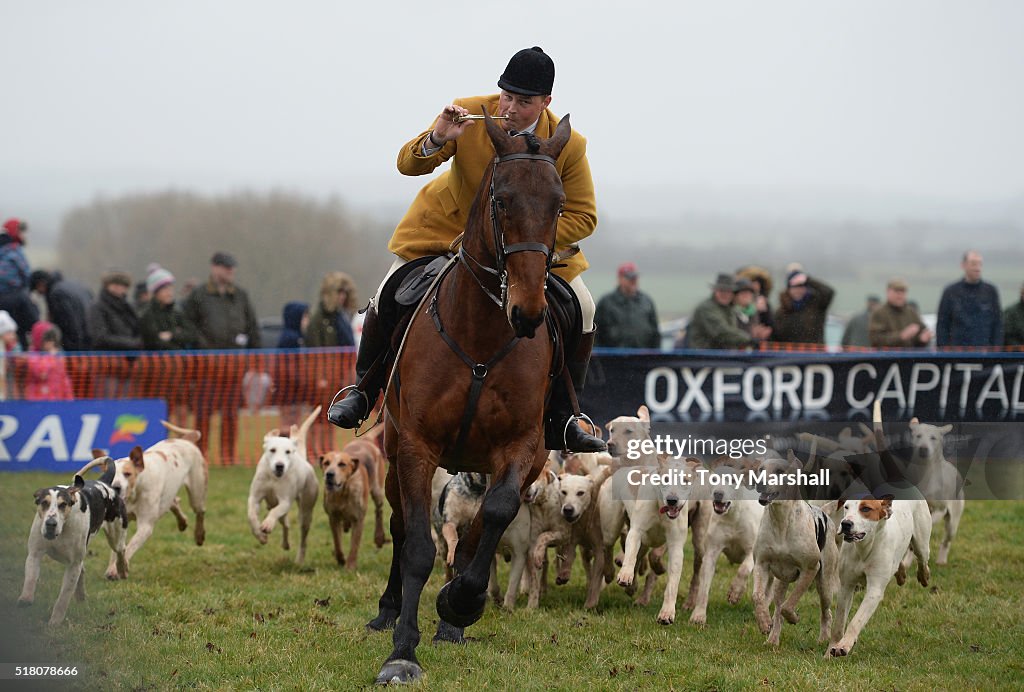 The Master of the Kimblewick Hunt leads the hounds during Point to ...