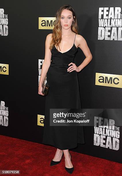 Actress Alycia Debnam Carey arrives at the premiere Of AMC's "Fear The Walking Dead" Season 2 at Cinemark Playa Vista on March 29, 2016 in Los...