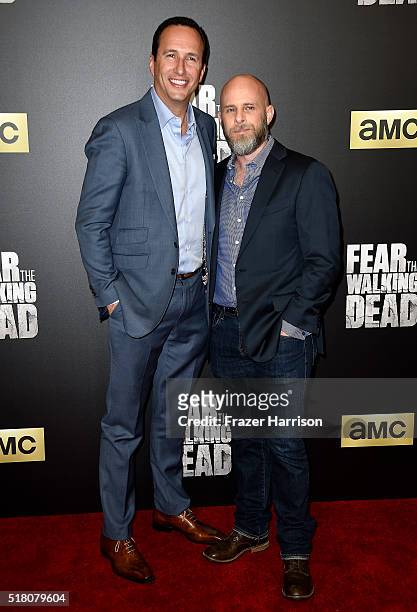 President and General Manager Charlie Collier and producer Dave Erickson attend the premiere of AMC's "Fear The Walking Dead" Season 2 at Cinemark...
