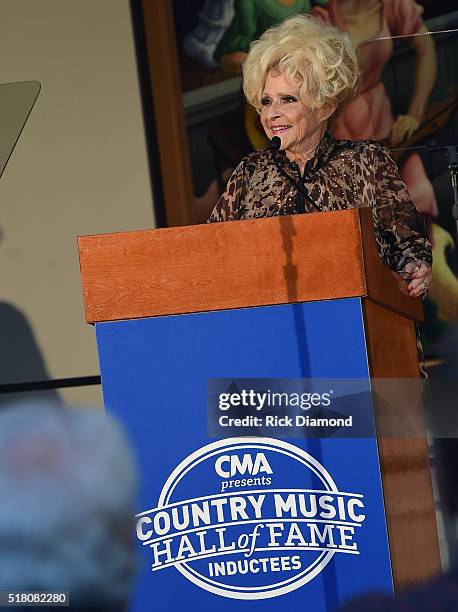 Brenda Lee hosts the CMA Presentation of The 2016 Country Music Hall Of Fame Inductees Announcement at the Country Music Hall of Fame and Museum on...