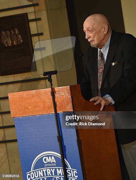 New Inductee Fred Foster attends the CMA Presentation of The 2016 Country Music Hall Of Fame Inductees Announcement at the Country Music Hall of Fame...