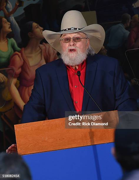 New Inductee Charlie Daniels attends the CMA Presentation of The 2016 Country Music Hall Of Fame Inductees Announcement at the Country Music Hall of...