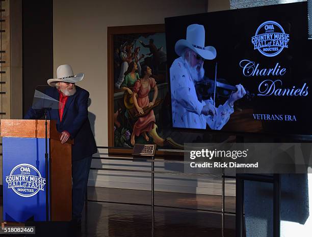 New Inductee Charlie Daniels attends the CMA Presentation of The 2016 Country Music Hall Of Fame Inductees Announcement at the Country Music Hall of...