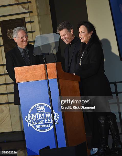 Producer Kyle Lehning, New Inductee Randy Travis with his wife Mary Travis attend the CMA Presentation of The 2016 Country Music Hall Of Fame...