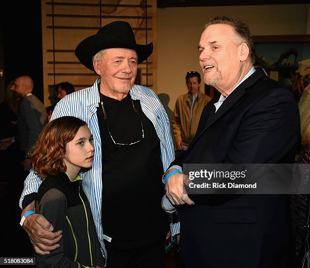 Hall of Fame member Bobby Bare and his grand daughter chat with CRS/CRB Executive Director Bill Mayne during the CMA Presentation of The 2016 Country...