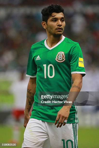 Jesus Corona of Mexico looks on during the match between Mexico and Canada as part of the FIFA 2018 World Cup Qualifiers at Azteca Stadium on March...