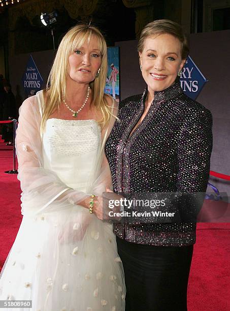 Actors Karen Dotrice and Julie Andrews pose at Disney's "Mary Poppins" 40th Anniversary Edition DVD release party at El Capitan Theater on Novenber...