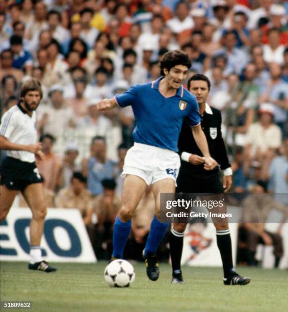 Paolo Rossi of Italy in action during the World Cup Final match between West Germany and Italy held at the Bernabeu Stadium, Madrid, Spain on July...