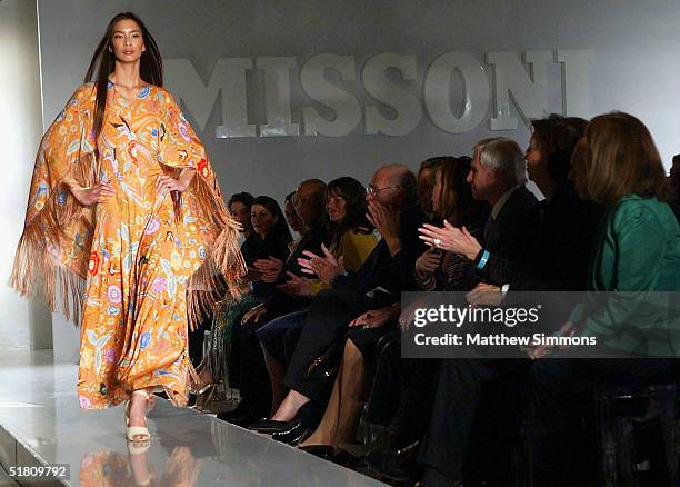 Model walks the runway at the Missoni Spring 2005 and Retrospective Fashion Show at Neiman Marcus on November 30, 2004 in Beverly Hills, California.