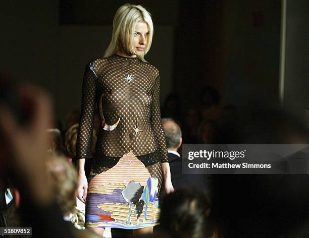 Model walks the runway at the Missoni Spring 2005 and Retrospective Fashion Show at Neiman Marcus on November 30, 2004 in Beverly Hills, California.