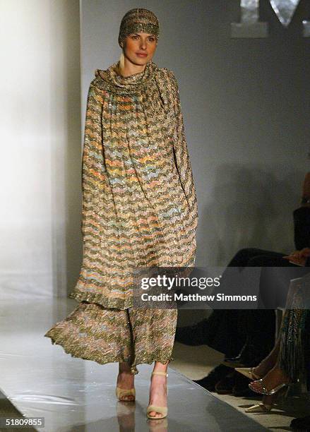 Model walks the runway at the Missoni Spring 2005 and Retrospective Fashion Show at Neiman Marcus on November 30, 2004 in Beverly Hills, California.