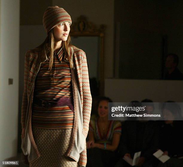 Model walks the runway at the Missoni Spring 2005 and Retrospective Fashion Show at Neiman Marcus on November 30, 2004 in Beverly Hills, California.