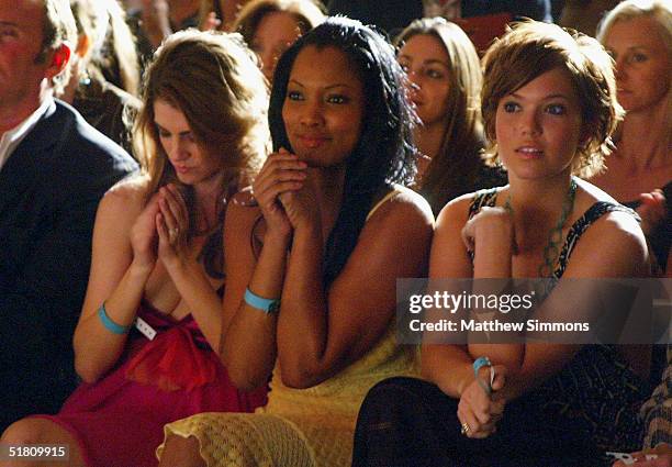 Actresses Tara Mercurio, Garcelle Beauvais and Mandy Moore attend the Missoni Spring 2005 and Retrospective Fashion Show at Neiman Marcus on November...