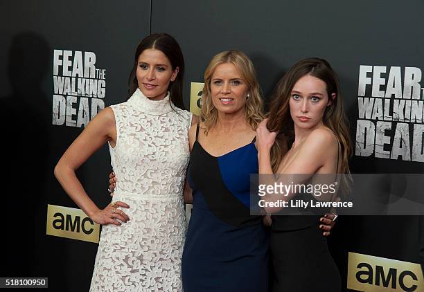 Actresses Mercedes Masohn, Kim Dickens and Alycia Debnam-Carey attend the premiere of AMC's 'Fear The Walking Dead' Season 2 at Cinemark Playa Vista...