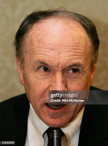 Nobel Prize winner Dr. Edward Prescott speaks to members of the media prior to a scheduled meeting with U.S. President George W. Bush December 1,...