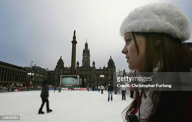 Skater takes to the ice on the temporary rink installed in Geroge Square for the christmas season on December 1, 2004 in Glasgow, Scotland....