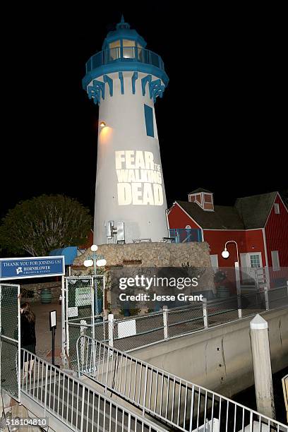 View of the lighthouse outside the after party for the the season 2 premiere of "Fear the Walking Dead" at The Entertainer Boat on March 29, 2016 in...