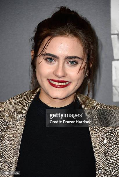 Actress Ally Ioannides arrives at the Premiere Of AMC's "Fear The Walking Dead" Season 2 at Cinemark Playa Vista on March 29, 2016 in Los Angeles,...