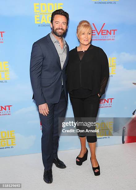 Hugh Jackman and Deborra-Lee Furness arrive ahead of the Eddie The Eagle screening at Event Cinemas Bondi Junction on March 30, 2016 in Sydney,...