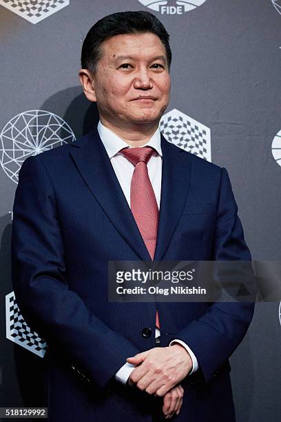 World Chess Federation president Kirsan Ilyumzhinov attends the World Chess closing ceremony at at the DI Telegraph on March 29, 2016 in Moscow,...
