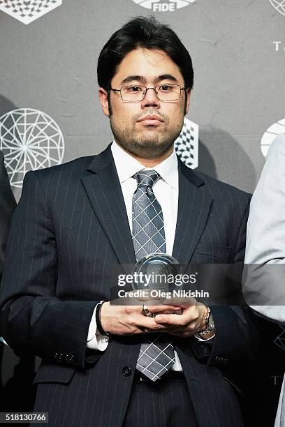 Grand-master Hikaru Nakamura of USA attends the World Chess closing ceremony at at the DI Telegraph on March 29, 2016 in Moscow, Russia.