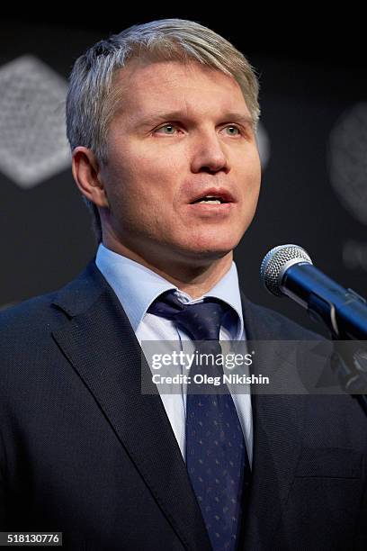 Pavel Kolobkov attends the World Chess closing ceremony at at the DI Telegraph on March 29, 2016 in Moscow, Russia.