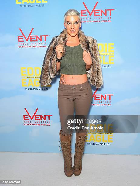 Krystie Steve arrives ahead of the Eddie The Eagle screening at Event Cinemas Bondi Junction on March 30, 2016 in Sydney, Australia.