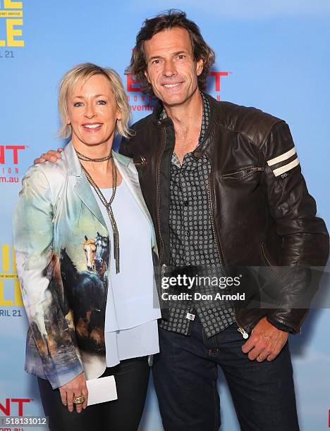 Amanda Keller and Brendon Jones arrive ahead of the Eddie The Eagle screening at Event Cinemas Bondi Junction on March 30, 2016 in Sydney, Australia.