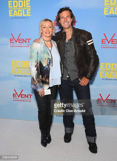 Amanda Keller and Brendon Jones arrive ahead of the Eddie The Eagle screening at Event Cinemas Bondi Junction on March 30, 2016 in Sydney, Australia.