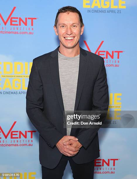 Rove McManus arrives ahead of the Eddie The Eagle screening at Event Cinemas Bondi Junction on March 30, 2016 in Sydney, Australia.