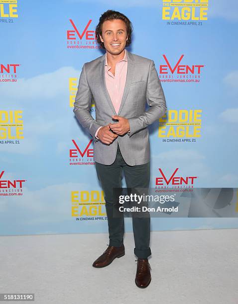 James Tobin arrives ahead of the Eddie The Eagle screening at Event Cinemas Bondi Junction on March 30, 2016 in Sydney, Australia.