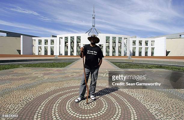 Former AFL player Michael Long walks onto Parliment House during his 660km journey to Canberra called ?The Long Walk? to discuss aboriginal issues...
