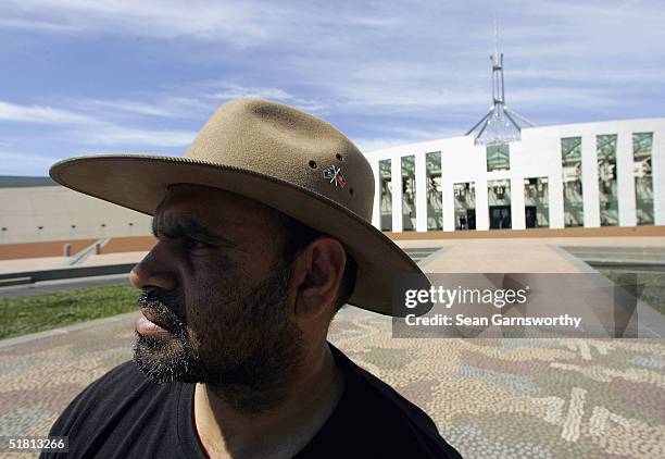 Former AFL player Michael Long walks onto Parliment House during his 660km journey to Canberra called ?The Long Walk? to discuss aboriginal issues...