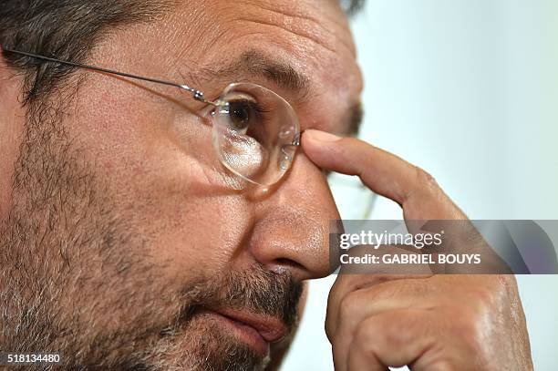 Rome's former mayor Ignazio Marino gives a press conference for the release of his book "A Martian in Rome" on March 30, 2016 in Rome. AFP PHOTO /...