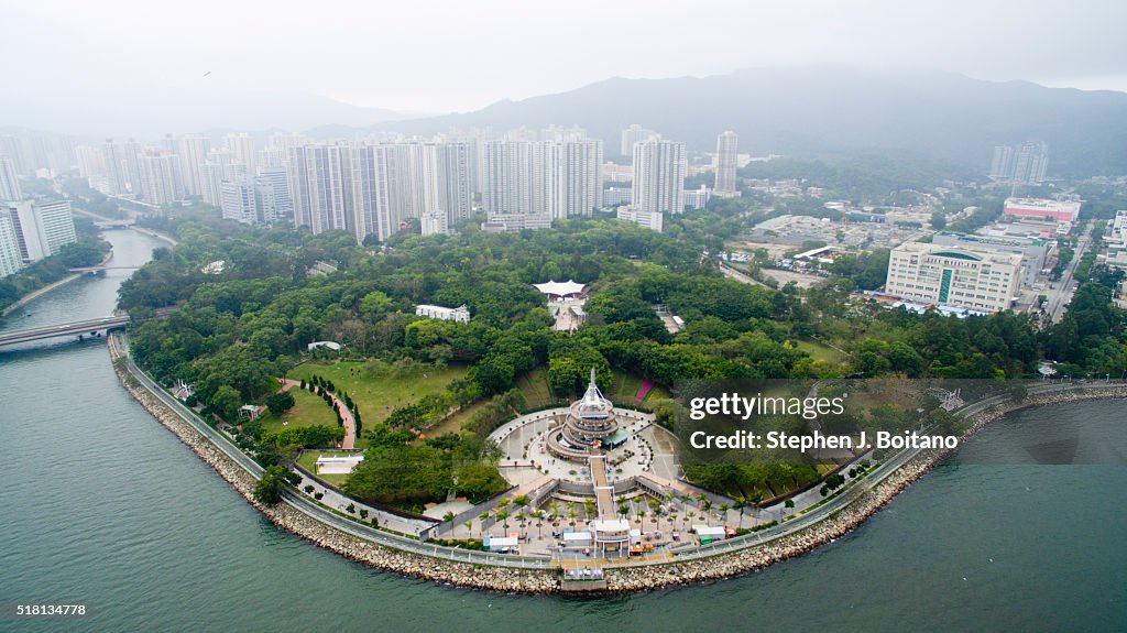 Aerial view of the Tai Po Waterfront Park in Tai Po in Hong...