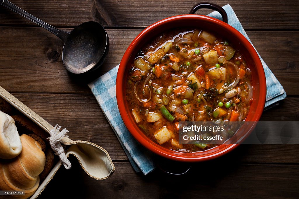 Minestrone soup on the pot