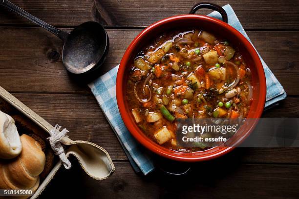 minestrone soup on the pot - soup stock pictures, royalty-free photos & images