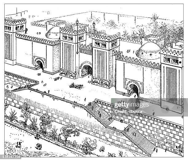 antique illustration of palace of sargon ii (dur-sharrukin, khorsabad, iraq) - 8th century bc stock illustrations