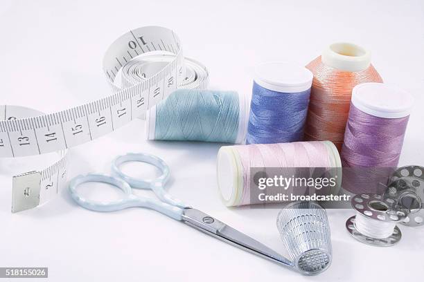 close up of sewing kit - ribbon sewing item stock pictures, royalty-free photos & images