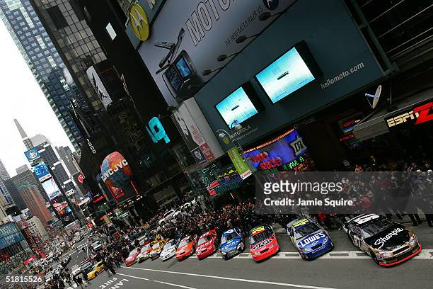 The top ten 2004 NASCAR NEXTEL Cup Series drivers begin a parade of show cars through Times Square and midtown as part of the Champions Week on...