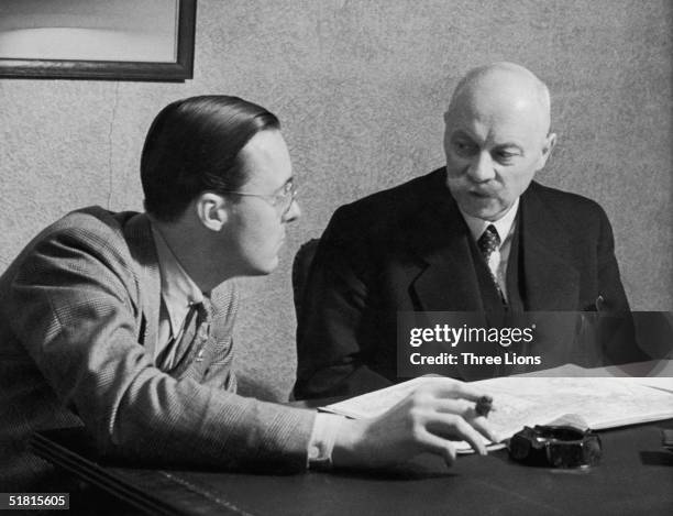 Prince Bernhard of the Netherlands with Dutch Prime Minister Pieter Sjoerds Gerbrandy , circa 1942.