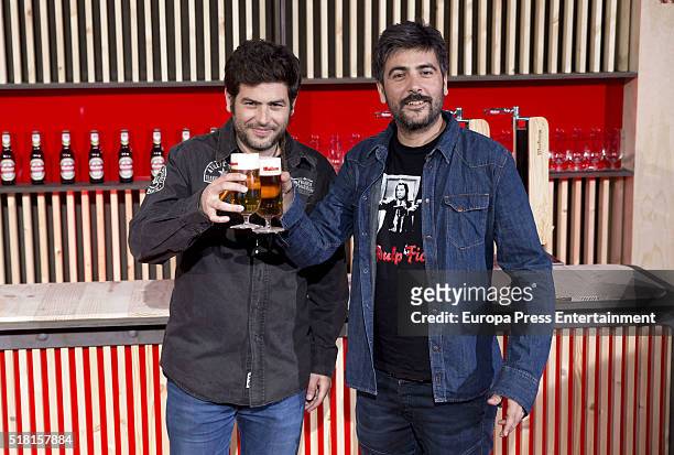 Jose Munoz and David Munoz of Estopa attend the Mahou Spot presentation at Capitol cinema on March 29, 2016 in Madrid, Spain.