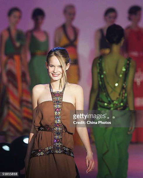 Sofie Oosterwaalal of the Netherlands performs during the OLAY Elite Model Look 2004 International Finals on December 2, 2004 in Shanghai, China....