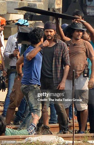 Ritesh Deshmukh spotted shooting for his upcoming movie Benjoin Mumbai.
