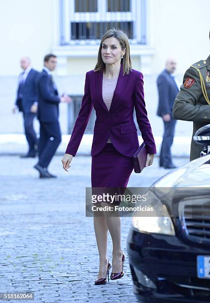 Queen Letizia of Spain visits 'Microfinanzas BBVA' Foundation on March 30, 2016 in Madrid, Spain.