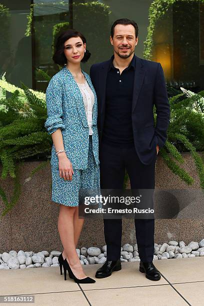 Actress Matilda De Angelis and actor Stefano Accorsi attend the 'Veloce Come Il Vento' photocall at Hotel Visconti on March 30, 2016 in Rome, Italy.