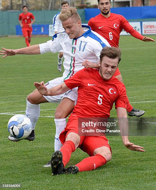 Giuseppe Panico of Italy U19 in action during the UEFA European U19 Championship Elite Round match Italy and Turkey at Stadio Comunale on March 30,...