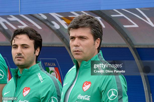 Head coach if Turkey U19 Vedat Inceefe looks on during the UEFA European U19 Championship Elite Round match Italy and Turkey at Stadio Comunale on...