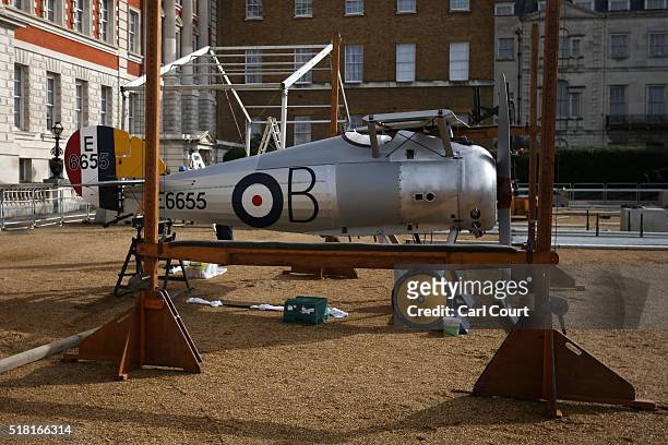 World War I Sopwith Snipe is assembled at Horse Guards Parade on March 30, 2016 in London, England. The RAF Museum will display aircraft from WW1 and...